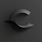 Sleek and stylish letter C with smooth curves and shadow effects on dark background