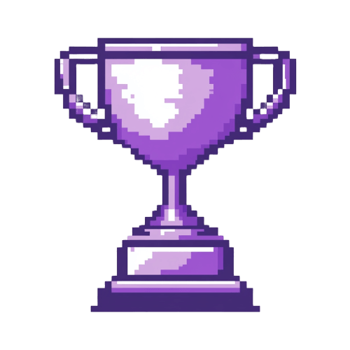 Pixel art purple trophy with handles on each side - prize for achievement